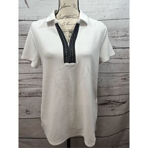 Croft & Barrow large white polo with black lace around neckline - 2776‎